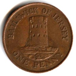 Монета Джерси 1 пенни 1998 год - Сторожевая башня в Ле-Хок