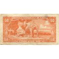 Лаос 50 кип 1957 год - Здание Национального собрания. Лесоруб на слоне VF