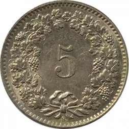 Швейцария 5 раппенов 1959 год