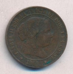Испания 2 1/2 сентимо 1868 год