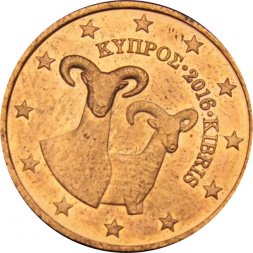 Кипр 1 евроцент 2016 год - Европейский муфлон