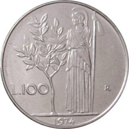 Италия 100 лир 1974 год - Минерва