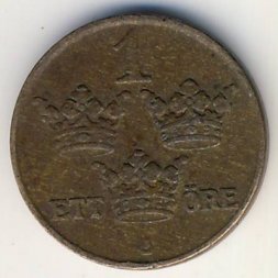 Швеция 1 эре 1942 год - Король Густав V (бронза)