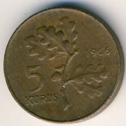 Турция 5 куруш 1966 год