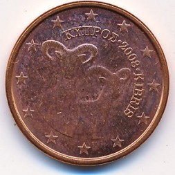 Монета Кипр 5 евроцентов 2008 год - Муфлоны