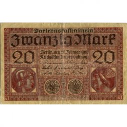 Германия 20 марок 1918 год - F