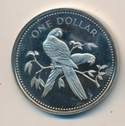 Монета Белиз 1 доллар 1974 год - Красный ара