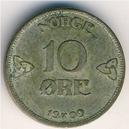 Норвегия 10 эре 1909 год