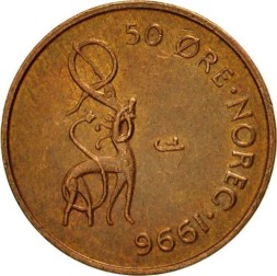 Монета Норвегия 50 эре 1996 год