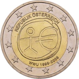 Австрия 2 евро 2009 год - 10 лет валютному союзу