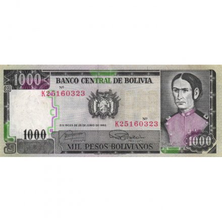 Боливия 1000 песо боливиано 1982 год - VF
