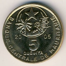 Монета Мавритания 5 угий 2005 год