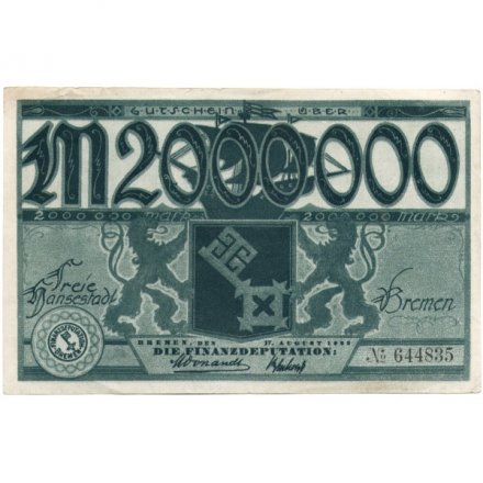 Германия (Бремен) 2000000 марок 1923 год - XF