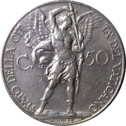 Ватикан 50 чентезимо 1933 1934 год (двойная дата)