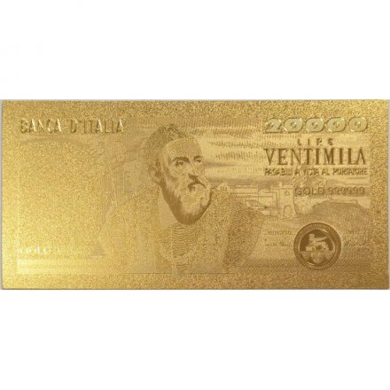 Сувенирная банкнота Италия 20000 лир 1975 (золотые) - UNC