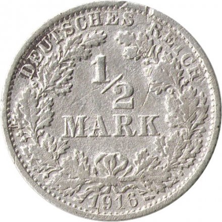 Германия 1/2 марки 1916 год (F)