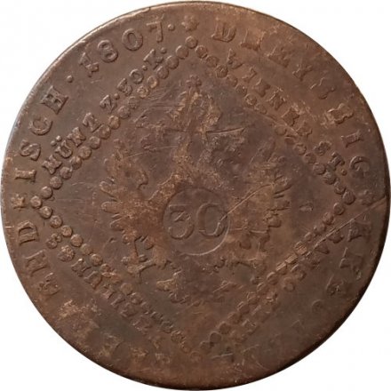 Австрия 30 крейцеров 1807 год