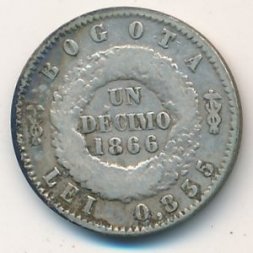 Колумбия 1 десимо 1866 год