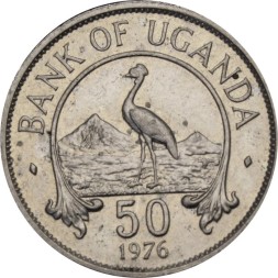 Уганда 50 центов 1976 год - Райский журавль (Африканская красавка)