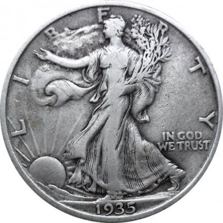 США 1/2 доллара 1935 года - Walking Liberty Half Dollar (без отметки МД)
