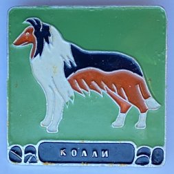 Значок. Серия собаки. Колли (зеленый фон)