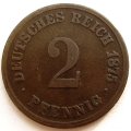 Германия 2 пфеннига 1875 год (J)