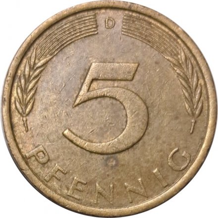 ФРГ 5 пфеннигов 1971 год - D
