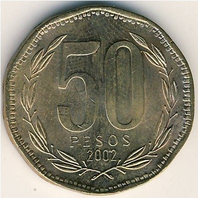Чили 50 песо 2002 год