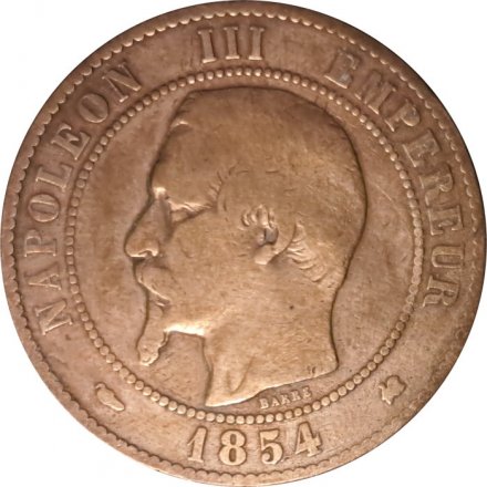 Франция 10 сантимов 1854 год (K)