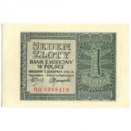 Польша (оккупация Германией) 1 злотый 1941 год - UNC