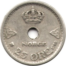 Норвегия 25 эре 1950 год - Король Хокон VII