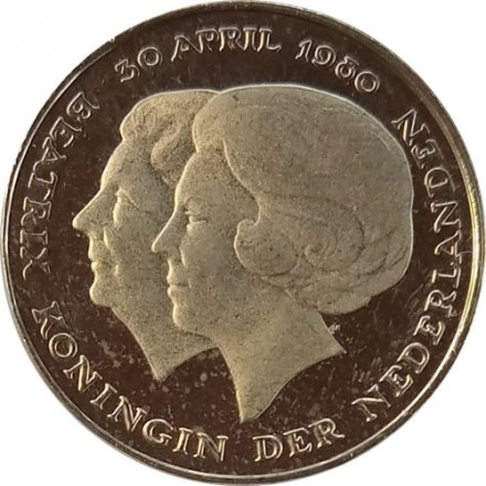 Нидерланды 2 1/2 гульдена 1980 год - Коронация королевы Беатрикс (proof)