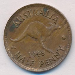Австралия 1/2 пенни 1948 год - Кенгуру (точка после "PENNY")