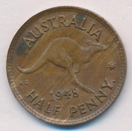 Австралия 1/2 пенни 1948 год - Кенгуру (точка после &quot;PENNY&quot;)