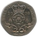 Великобритания 20 пенсов 2008 год (коронованная роза)