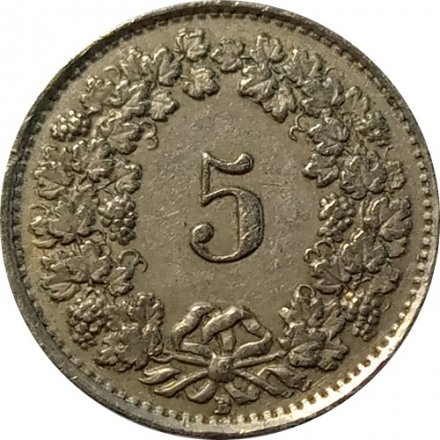 Швейцария 5 раппенов 1943 год