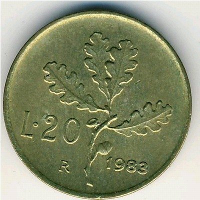 Италия 20 лир 1983 год