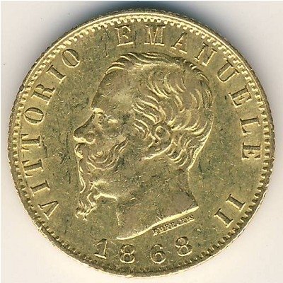 Италия 20 лир 1868 год