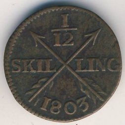 Швеция 1/12 скиллинга 1803 год