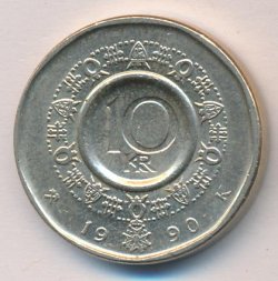 Норвегия 10 крон 1990 год - Король Улаф V