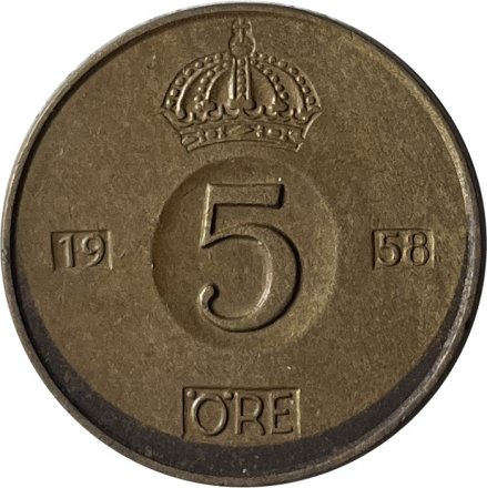 Швеция 5 эре 1958 год