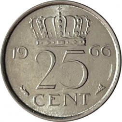 Нидерланды 25 центов 1966 год