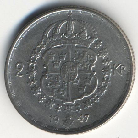 Швеция 2 кроны 1947 год - Король Густав V
