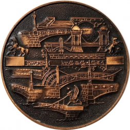 Медаль настольная "Мосты Ленинграда" D - 74 мм. тяжелая