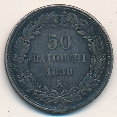 Папская область 50 байоччо 1850 год