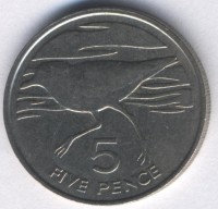 Монета Остров Святой Елены и острова Вознесения 5 пенсов 1984 год