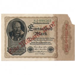 Германия (Веймарская Республика) 1000 марок 1922 год надпечатка 1000000000 (миллиард) марок - F