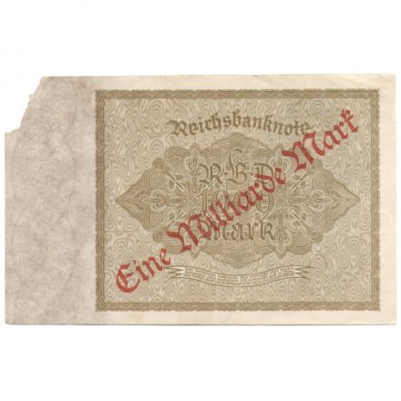 Германия (Веймарская Республика) 1000 марок 1922 год надпечатка 1000000000 (миллиард) марок - F