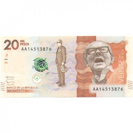 Колумбия 20000 песо 2015 год - Альфонсо Лопес Микельсен UNC