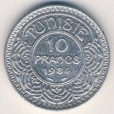 Тунис 10 франков 1934 год